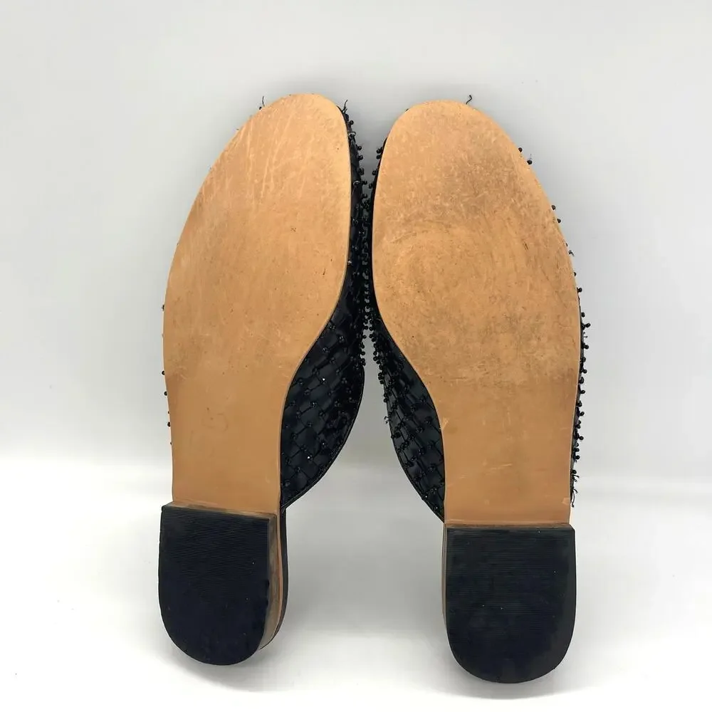 Anna Ricci Black Beaded Woven Women's Mules Size 10